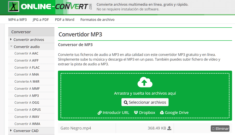 Convertir videos de MP4 a MP3 online