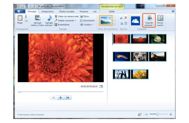guardar vídeos con Windows Movie Maker