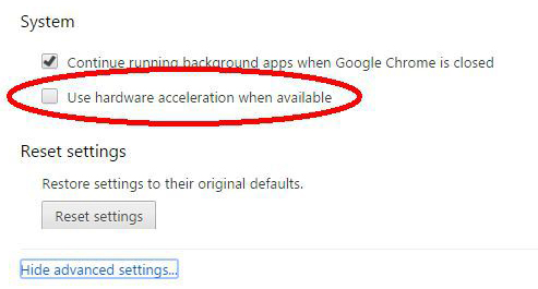 Uncheck 'Use hardware accceleration when available'