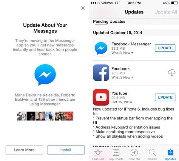Messenger Update on iPhone