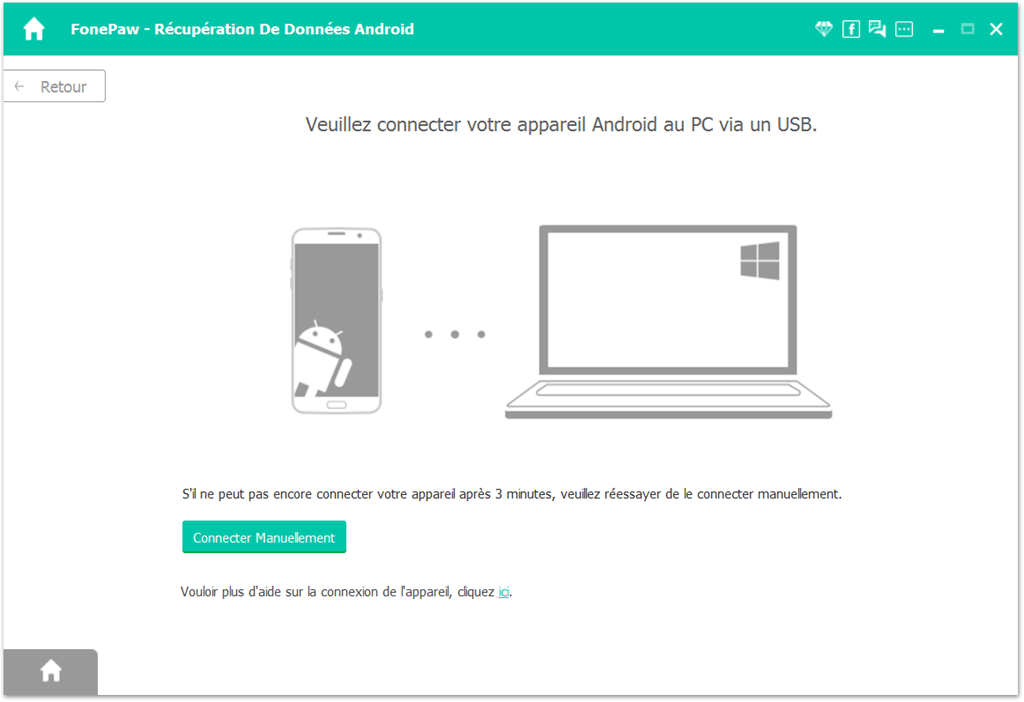 Connectez votre appareil au PC à l'aide d'un câble UBS.