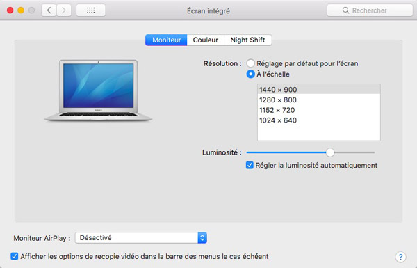 L'écran intégré de Mac
