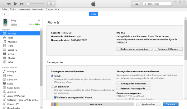 restaurer l'iPhone avec iTunes