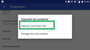 sauvegarder les contacts en tant que fichier VCF