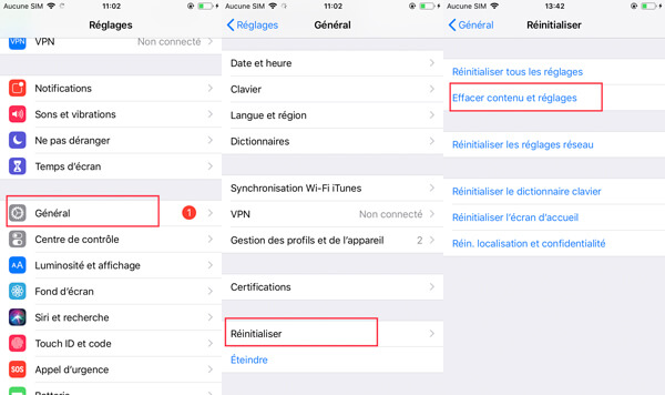Restaurer l'iPhone sans iTunes via paramètres d’usine