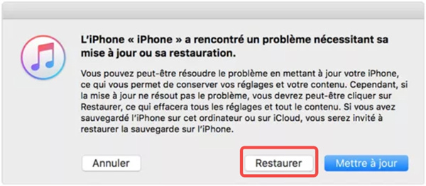 débloquer un iPhone désactivé via iTunes en mode de récupération