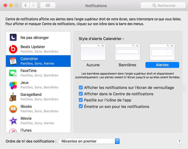 Désactiver des notifications de bannière pour n'importe application sur Mac