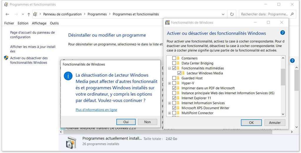 Désactiver Windows Media Player