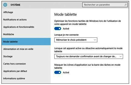 Désactiver le mode tablette sur Windows 10