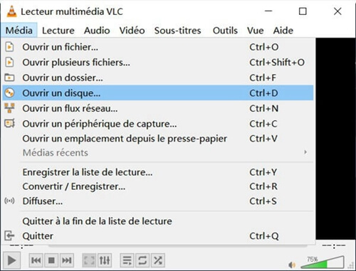 Cliquer l'onglet Média dans VLC