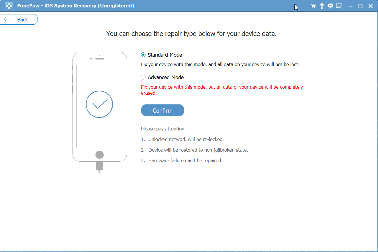 Fix iPhone in Standard Mode