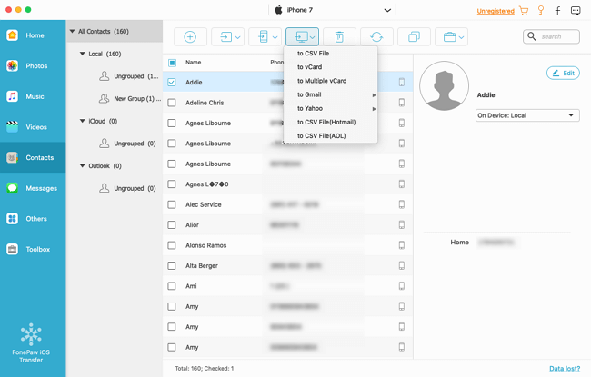 Export All Contacts from iPhone to Mac