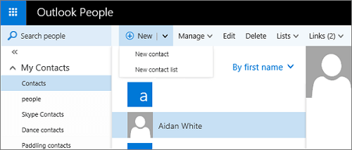 Outlook New Contact List