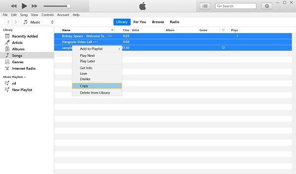 Copy Music in iTunes