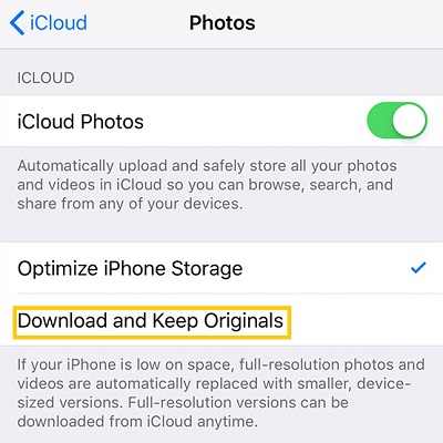 iCloud Photos Download and Keep Originals