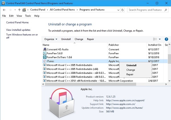 Uninstall iTunes and Related Software Components