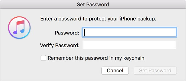 Encrypt iTunes Backup Set Password