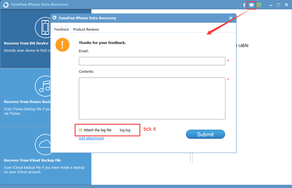 Submit Log File of iPhone Data Recovery on Windows