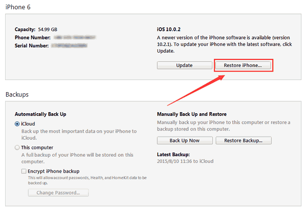 Reset iPhone with iTunes Backup