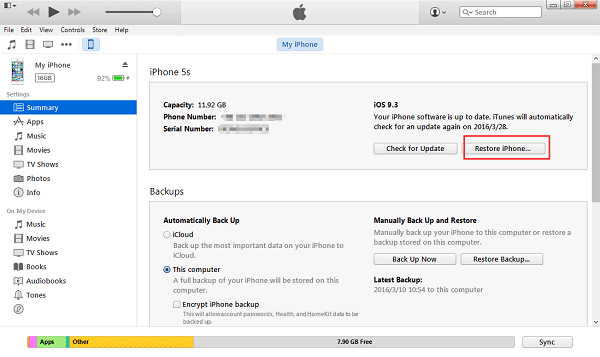 Restore iPhone with iTunes in Recovery Mode