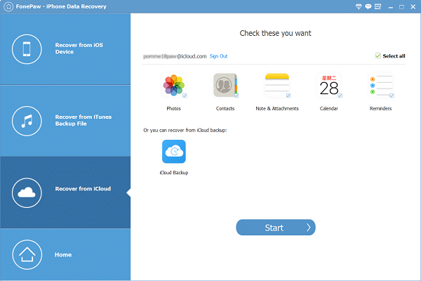 Scan iCloud Backup in FonePaw
