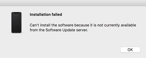 Can't Install the Software Because It is not Currently Available from the Software Update Server
