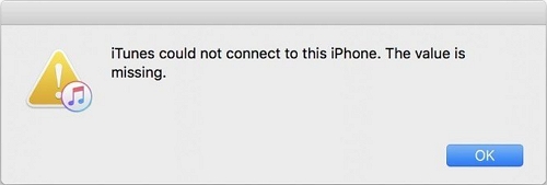 iTunes Could Not Connect to This iPhone and Value Missing