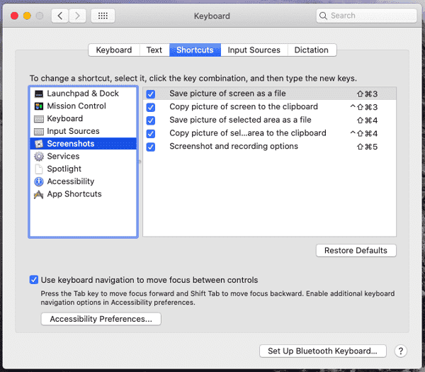 Adjust Screenshot Shortcuts in Keyboard Settings