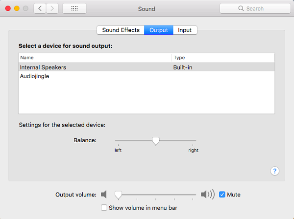 Output Sound Settings on Mac