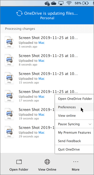 OneDrive Mac Preferences