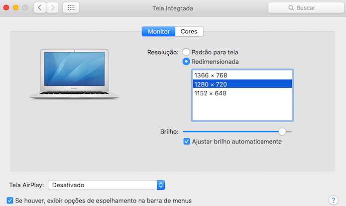Alterar a resolução da tela do Mac
