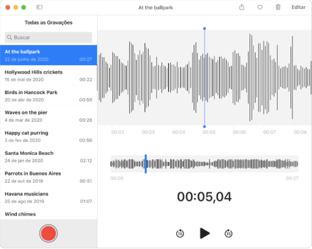 Gravar áudio no Mac com Notas de Voz