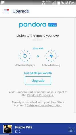 Upgrade to Pandora Plus 