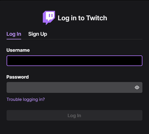 Log in to Twitch