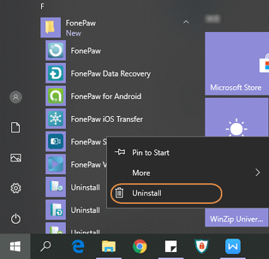 Uninstall from Start Menu