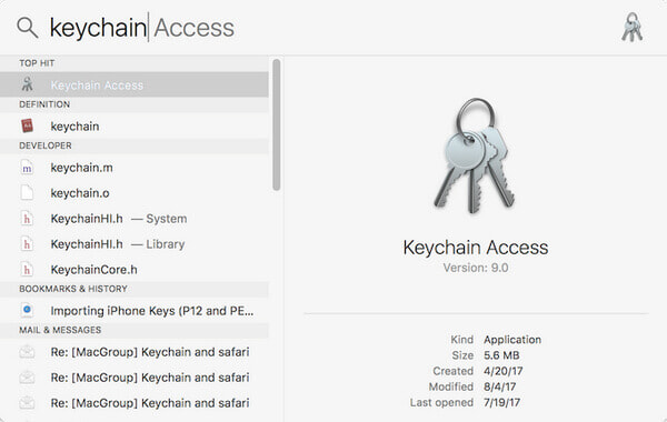 Search Keychain Access on Mac