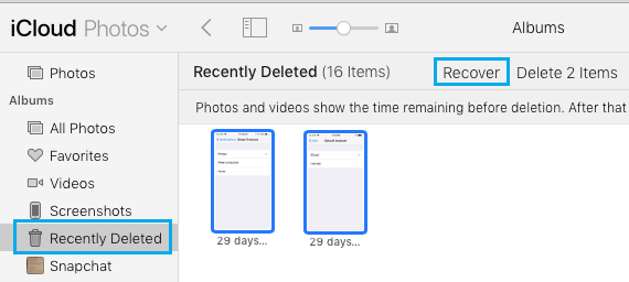 Recover Recently Deleted Photos on iCloud Web