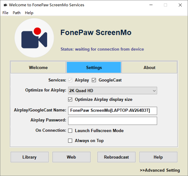 Interfaz de FonePaw ScreenMo