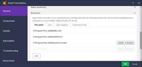 Avast Global File Exclusions
