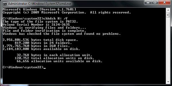 Chkdsk Command to Fix Corrupted SD Card