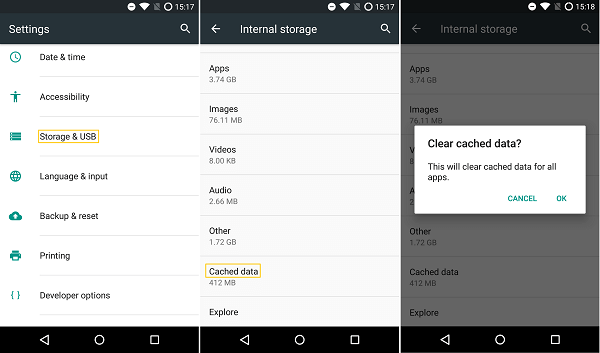 Clear Cached Data Android