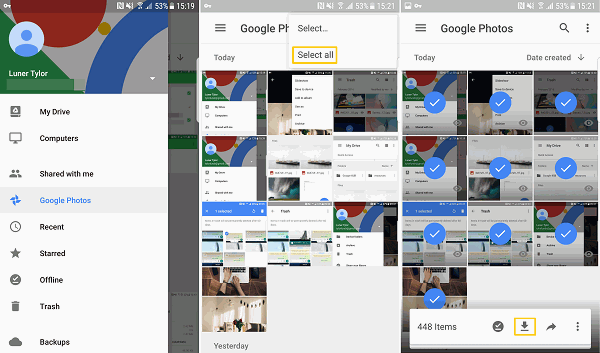 how to download multiple photos from google drive in iphone