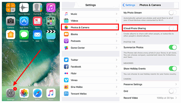 Enable iCloud Photo Sharing