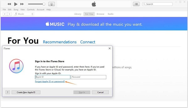 itunes password reset with email