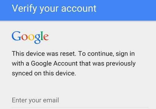 Factory Reset Protection Page