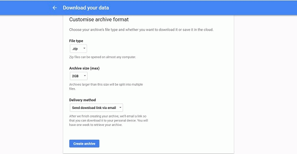 Google Takeout Create Archive