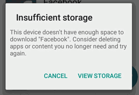 Insufficient Storage