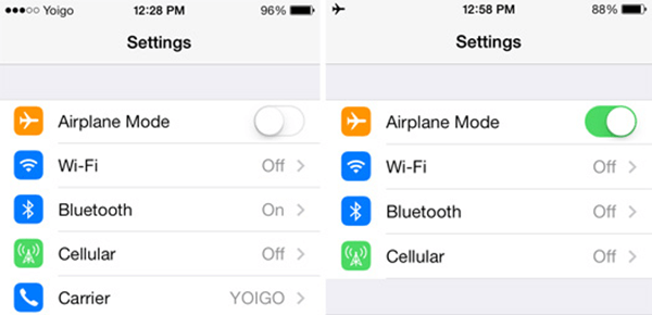 Turn on and off Airplane Mode