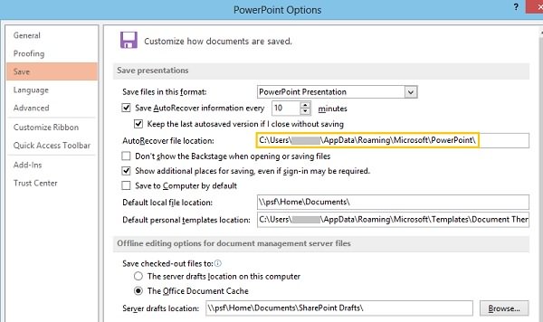 PowerPoint AutoSave Files Location