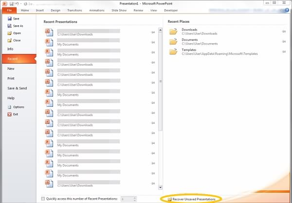 Recover Unsaved Presentations